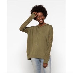 Olive Green Crochet Sleeve Hooded Sweater